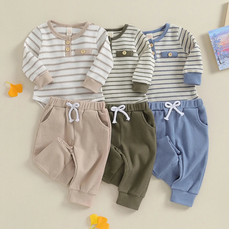 MOMSTAG Newborn Baby Boy Girl Fall Winter Romper Long Pants Set