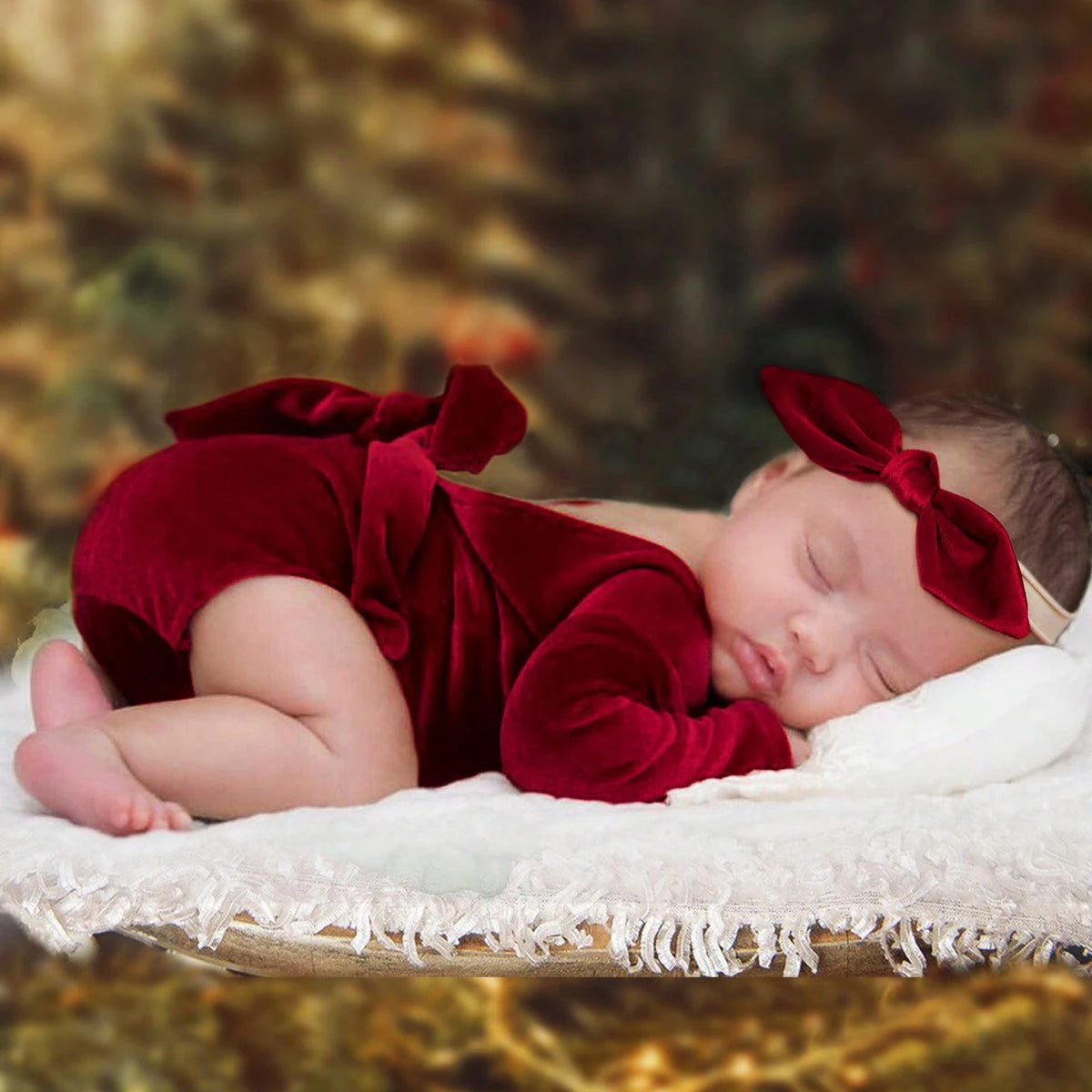 Newborn Girl Christmas Romper Photo Shoot Outfit Set