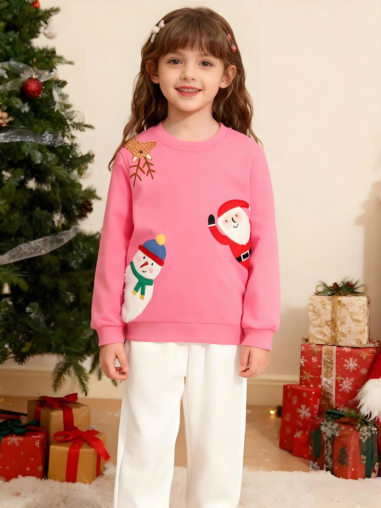 Toddler Pink Santa Cotton Sweatshirt