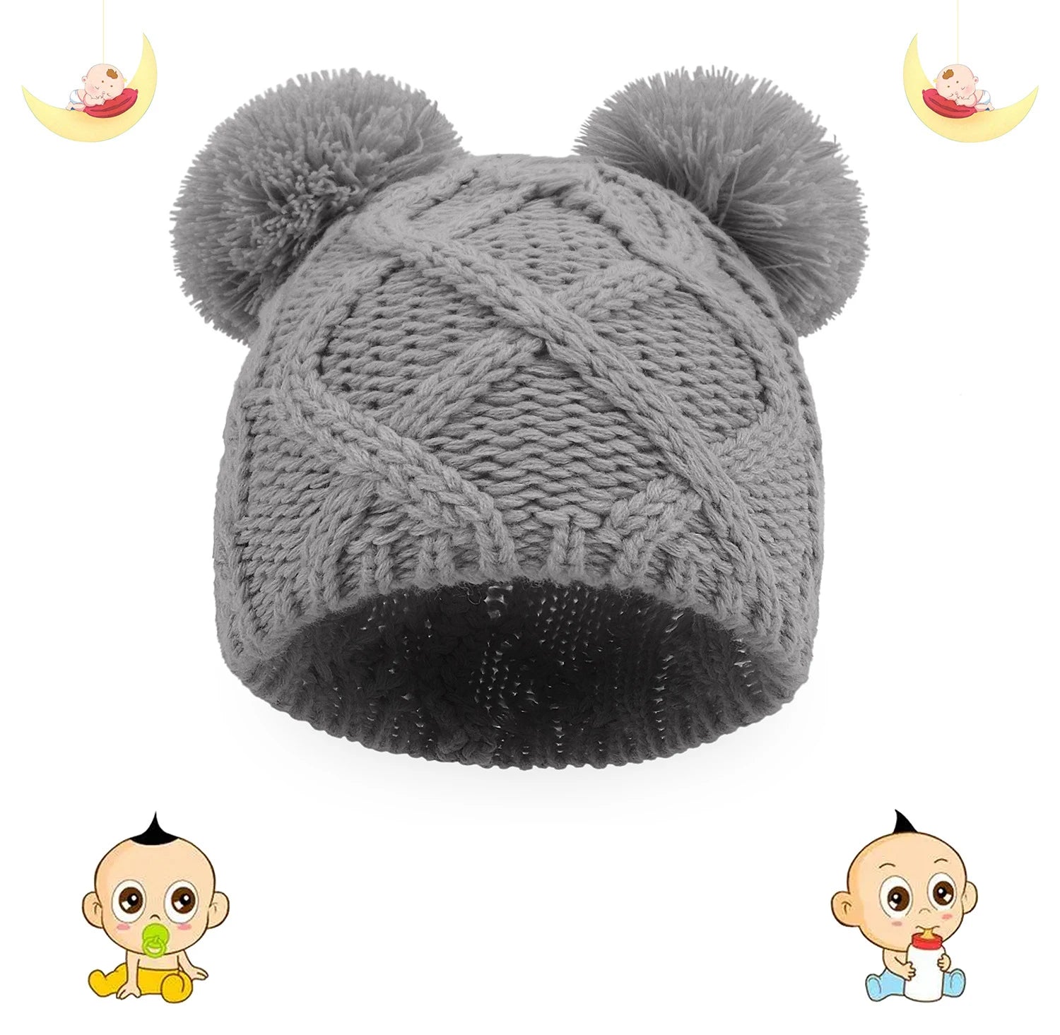 MOMSTAG Newborn Winter Crochet Bear Ear Hat - Baby Bonnet