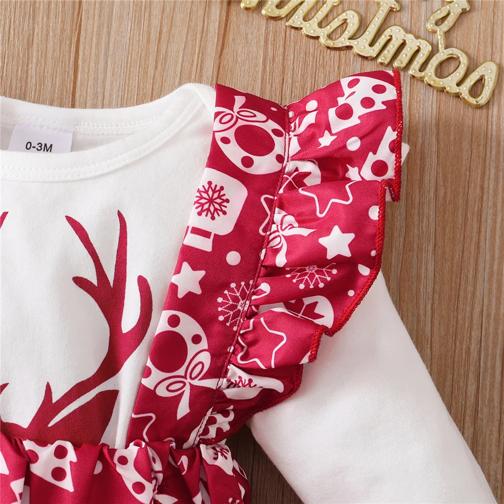 Baby Girl Christmas Reindeer Outfit Set (3 pcs)
