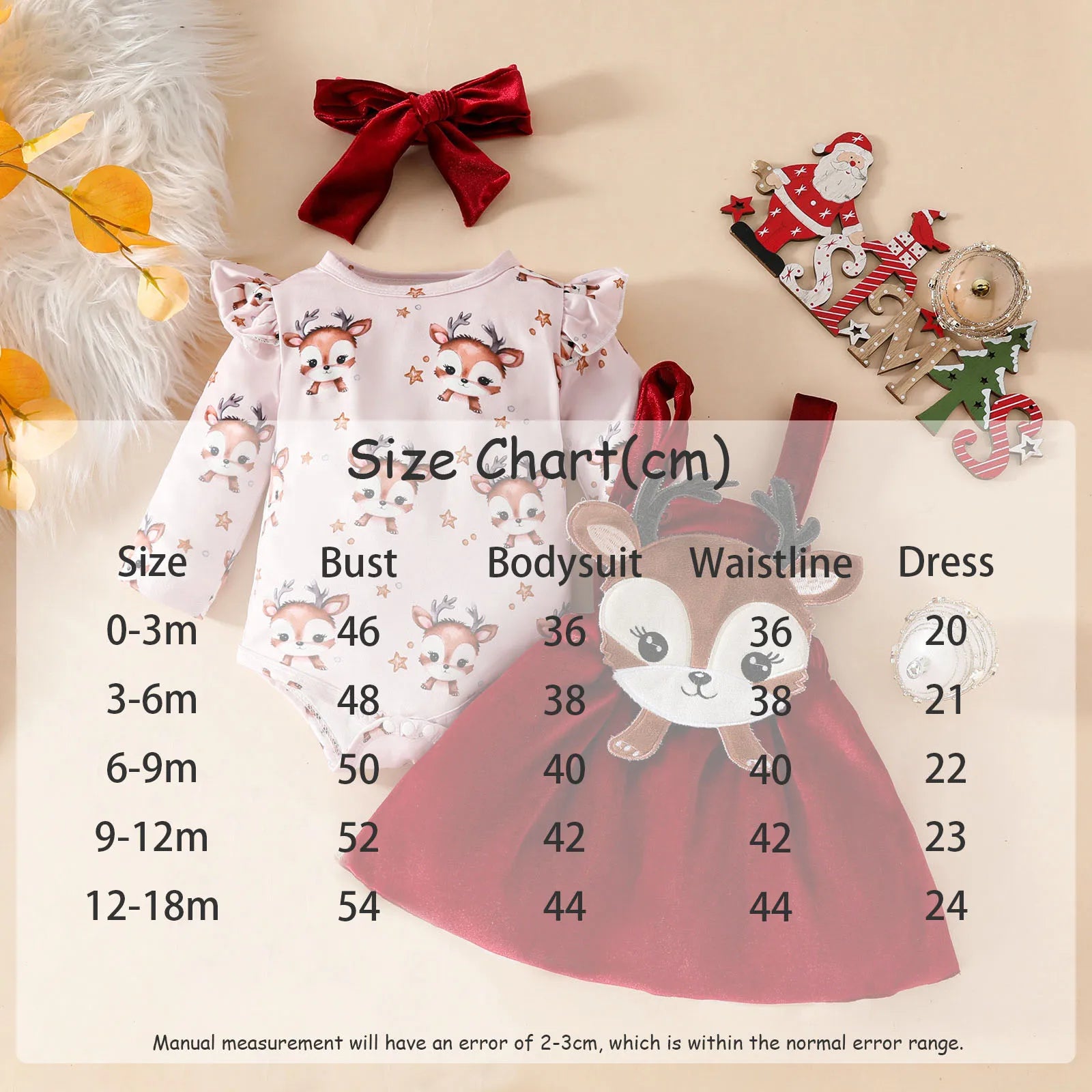 MOMSTAG 3pcs Christmas Baby girl Outfit