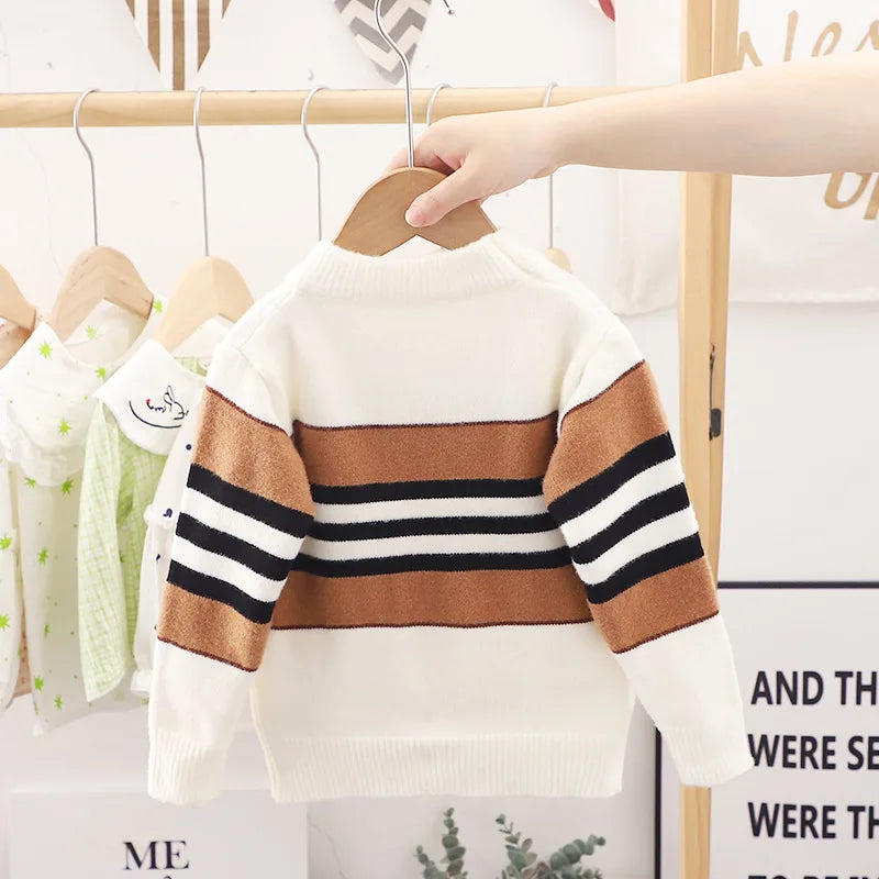 Boys Striped Turtleneck Knit Sweater