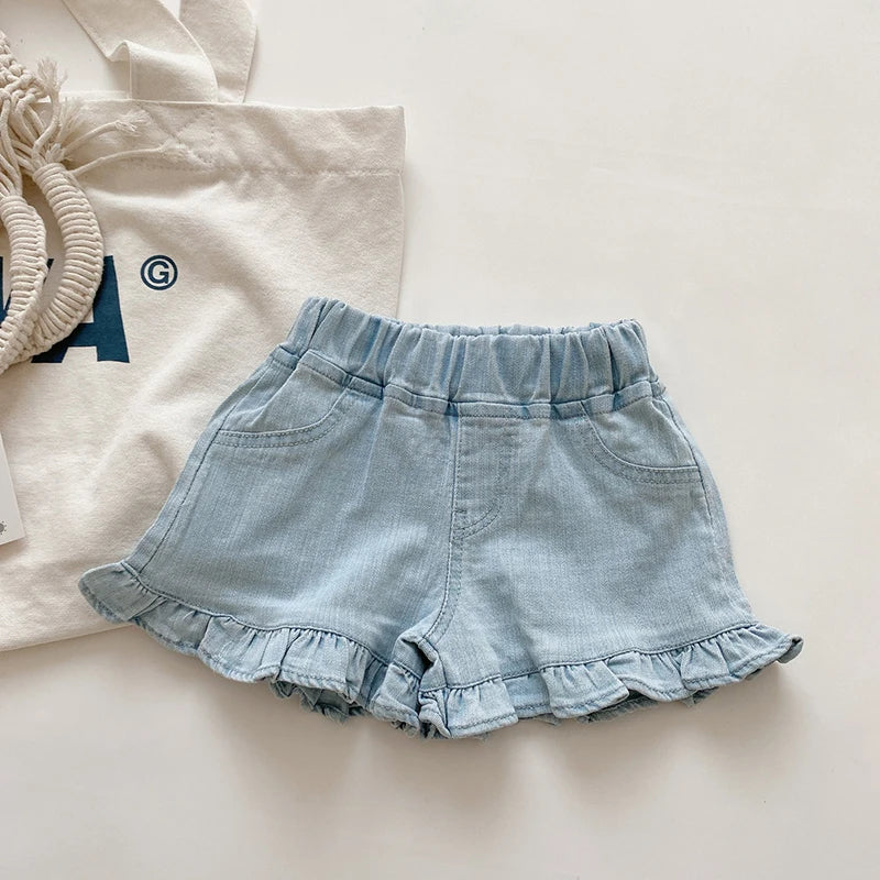 Girls Ruffle Shorts Denim Jeans