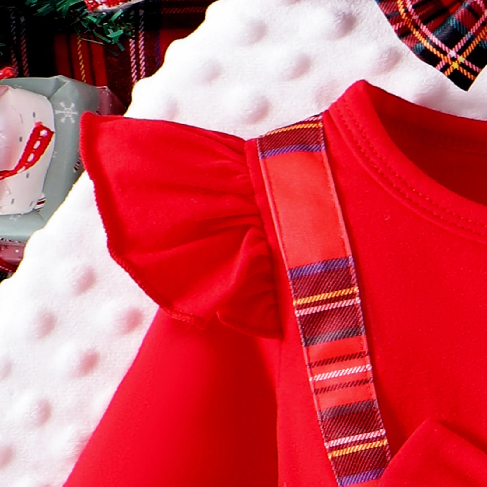 Baby Girl Christmas Plaid Bodysuit Set