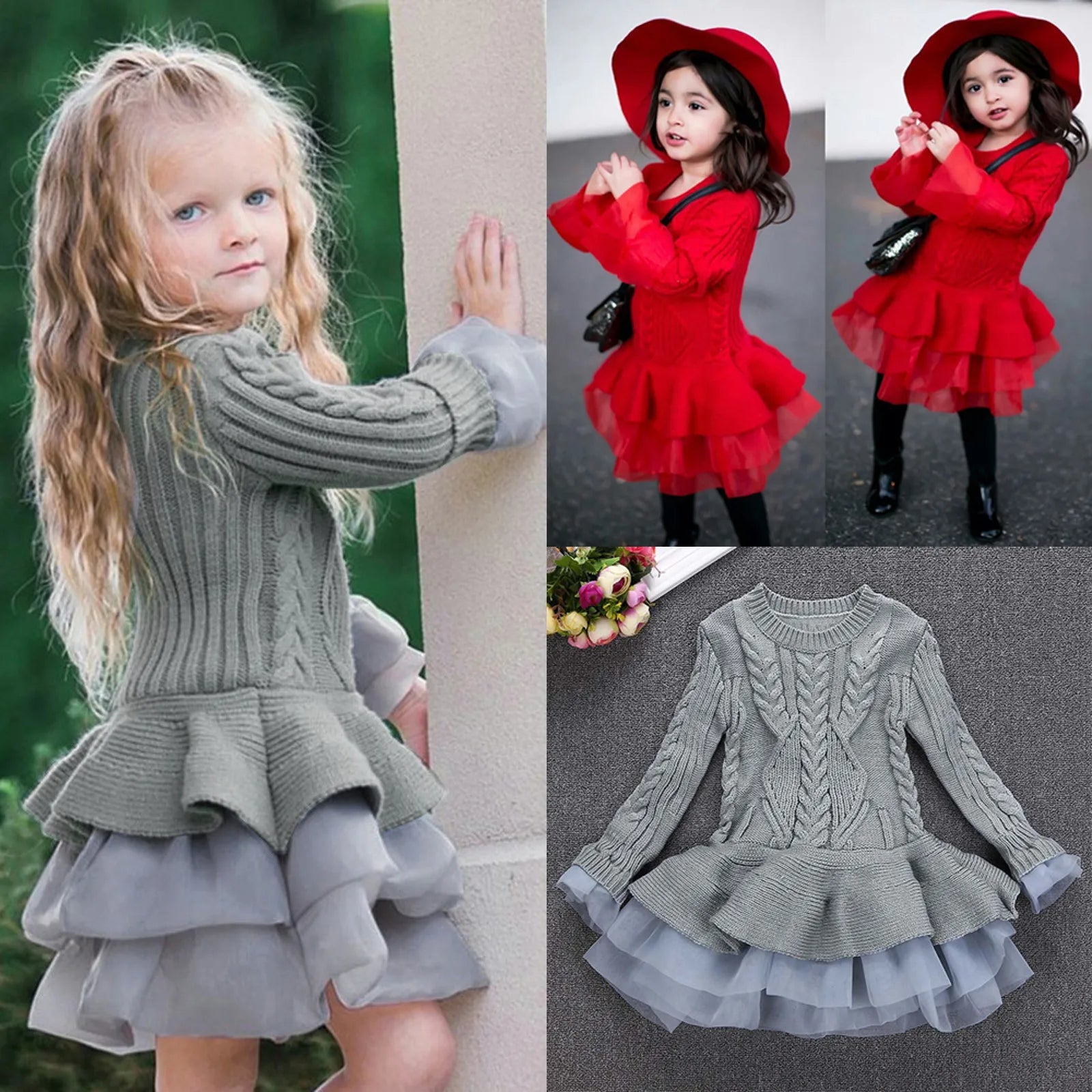 MOMSTAG Girls' Tulle Knitted Winter Dress Zip Up Hoodie