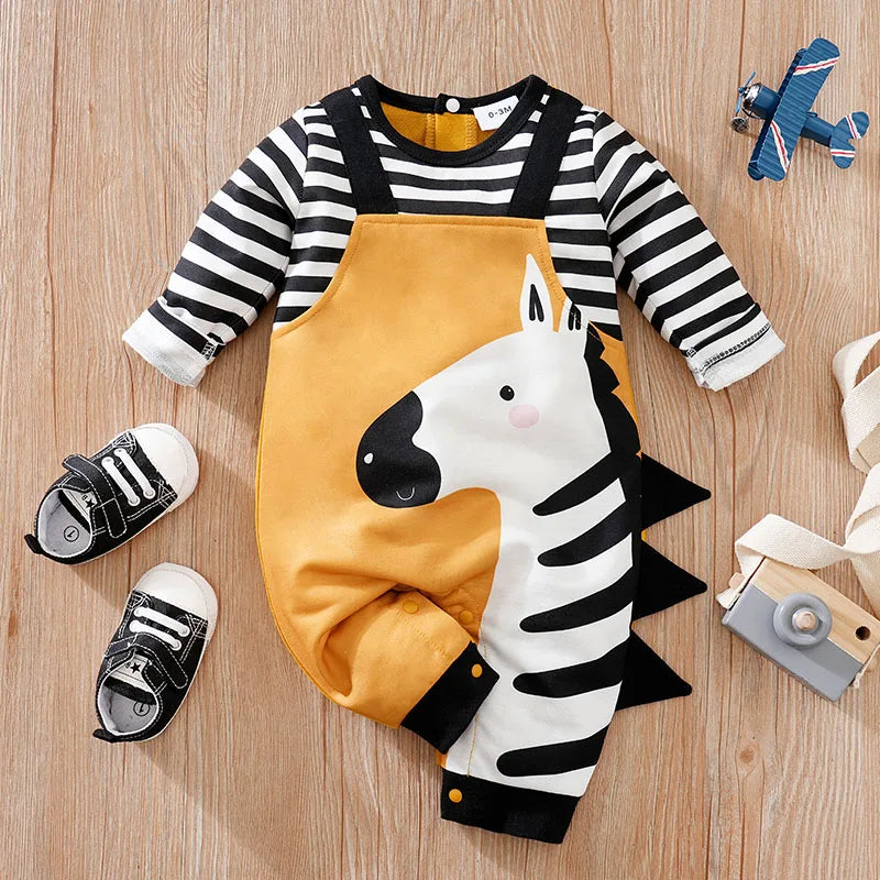 MOMSTAG Newborn 3D Zebra Print Long-Sleeve Jumpsuit