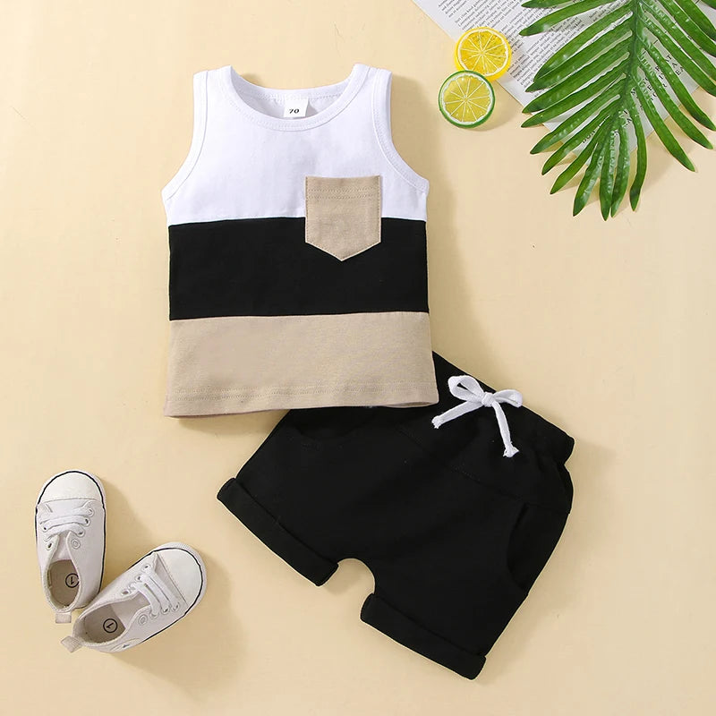 Infant Baby Boys Sleeveless Vest with Pocket + Shorts 2pcs