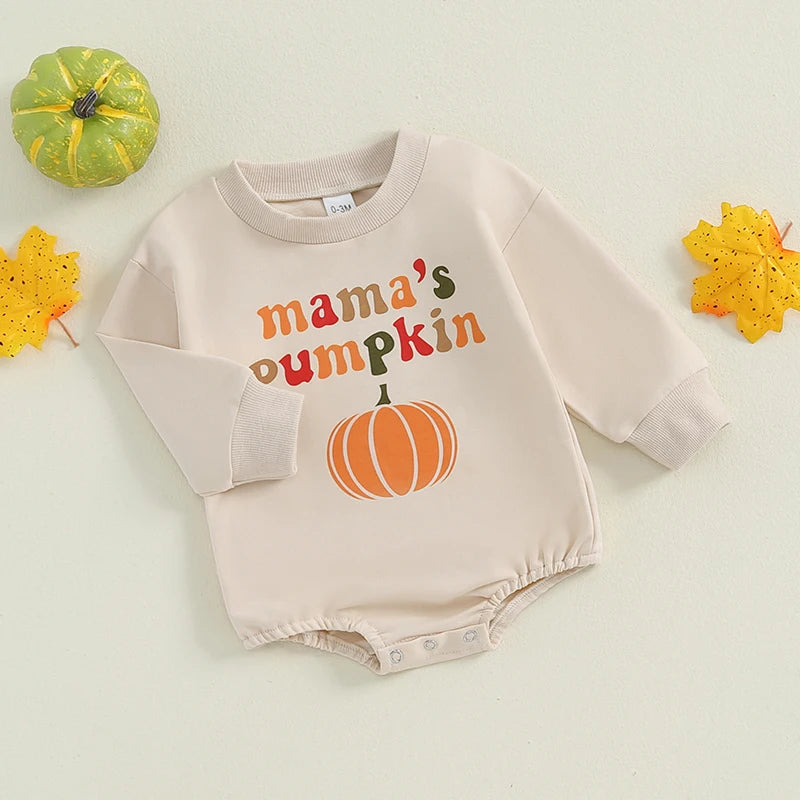 Halloween  Pumpkin Print Round Neck Long Sleeve Sweatshirt For Newborn