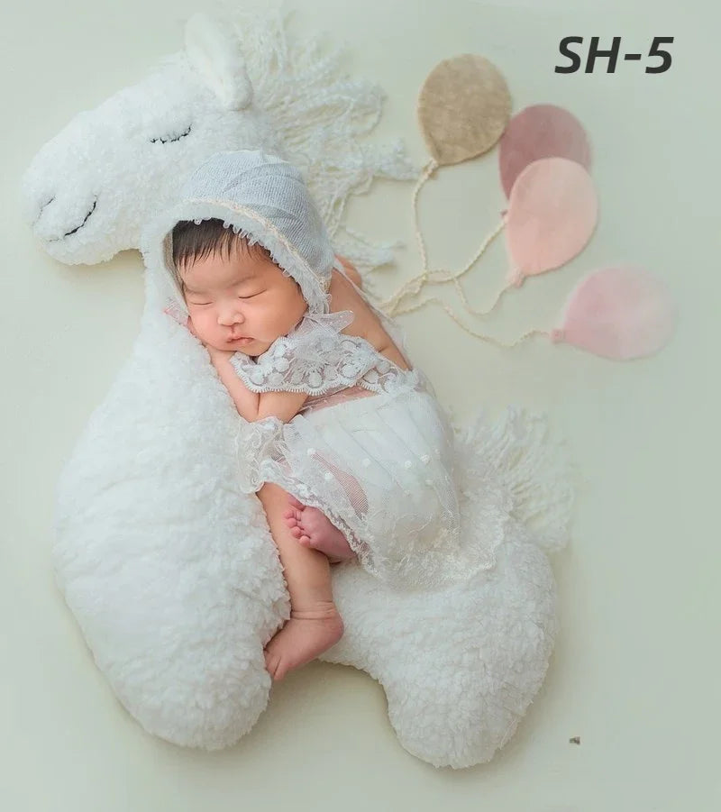 Newborn Photography Props Unicorn Posing Horse Pillow Cushion Blanket Backdrops Photo Studio Photo Mat Cute Plush Doll Decor