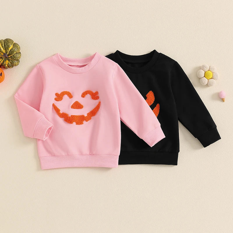 Pumpkin Embroidery Halloween Sweatshirts for Boys and Girls