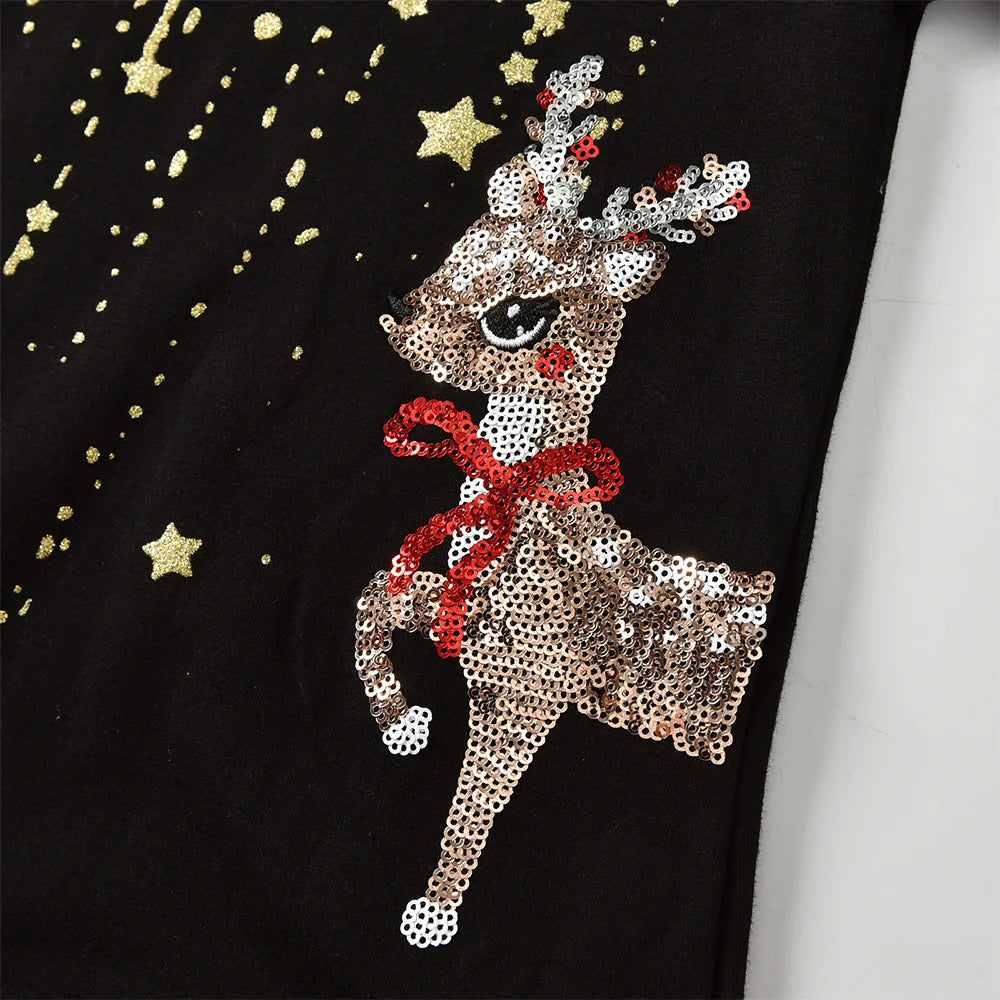 Gold Elk Christmas Heart Sequin Girls Dress