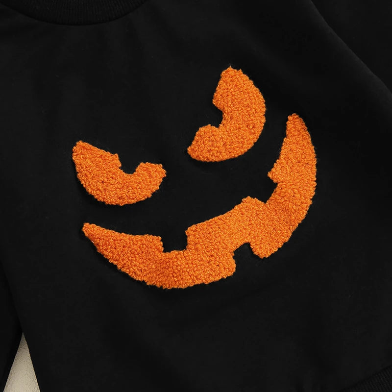 Pumpkin Embroidery Halloween Sweatshirts for Boys and Girls