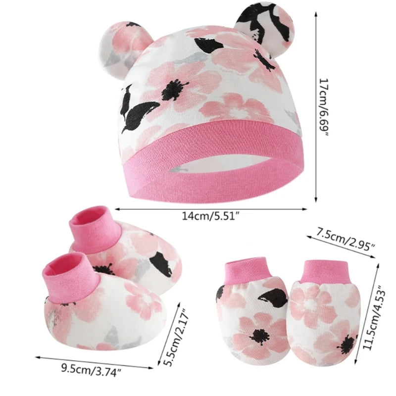 3pcs/set Cotton Cap with Anti Scratch Mittens and Foot Cover for newborns