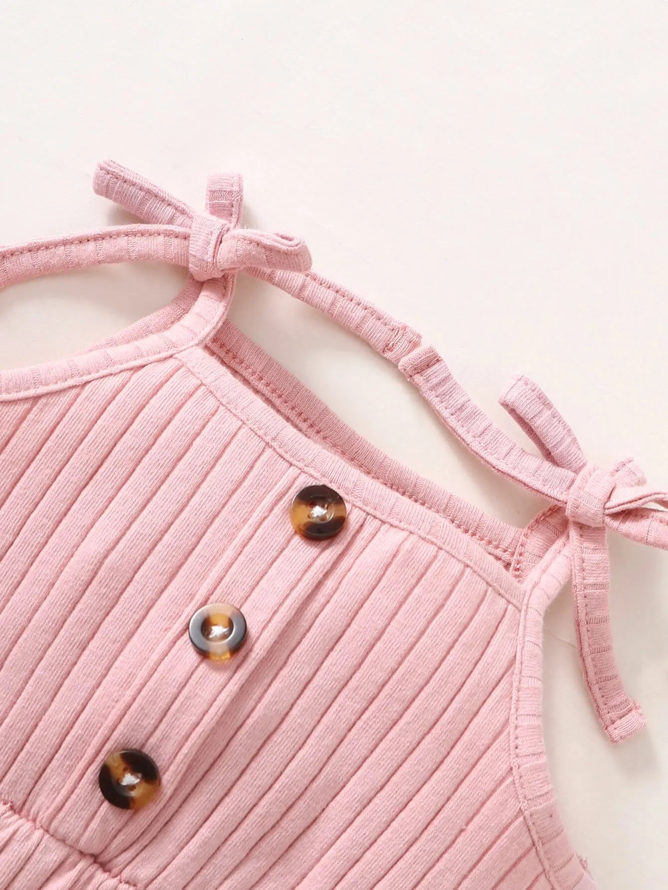 Baby Girl Romper Pink Ribbed Sling Bodysuit+ Headwear