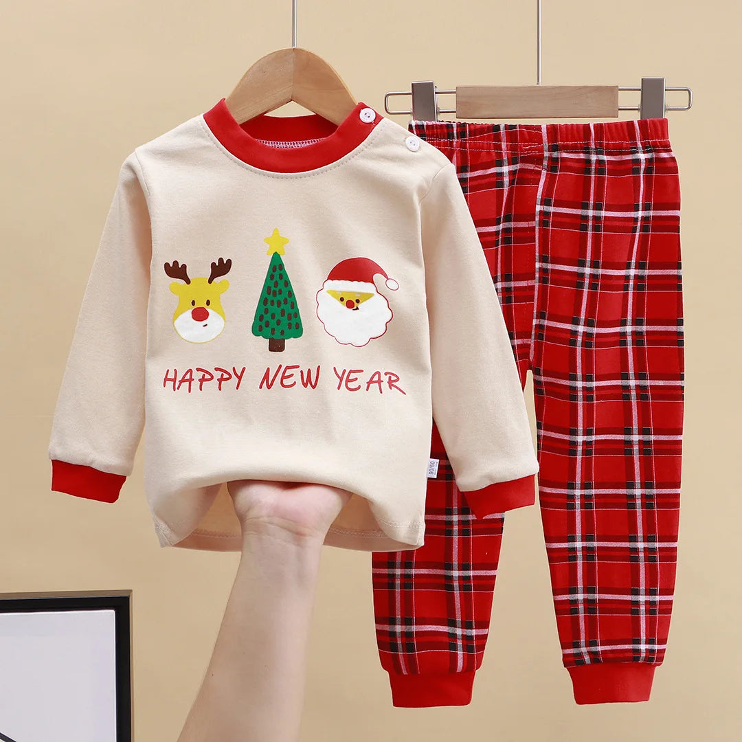 Adorable Kids Cartoon Santa Pajama Set