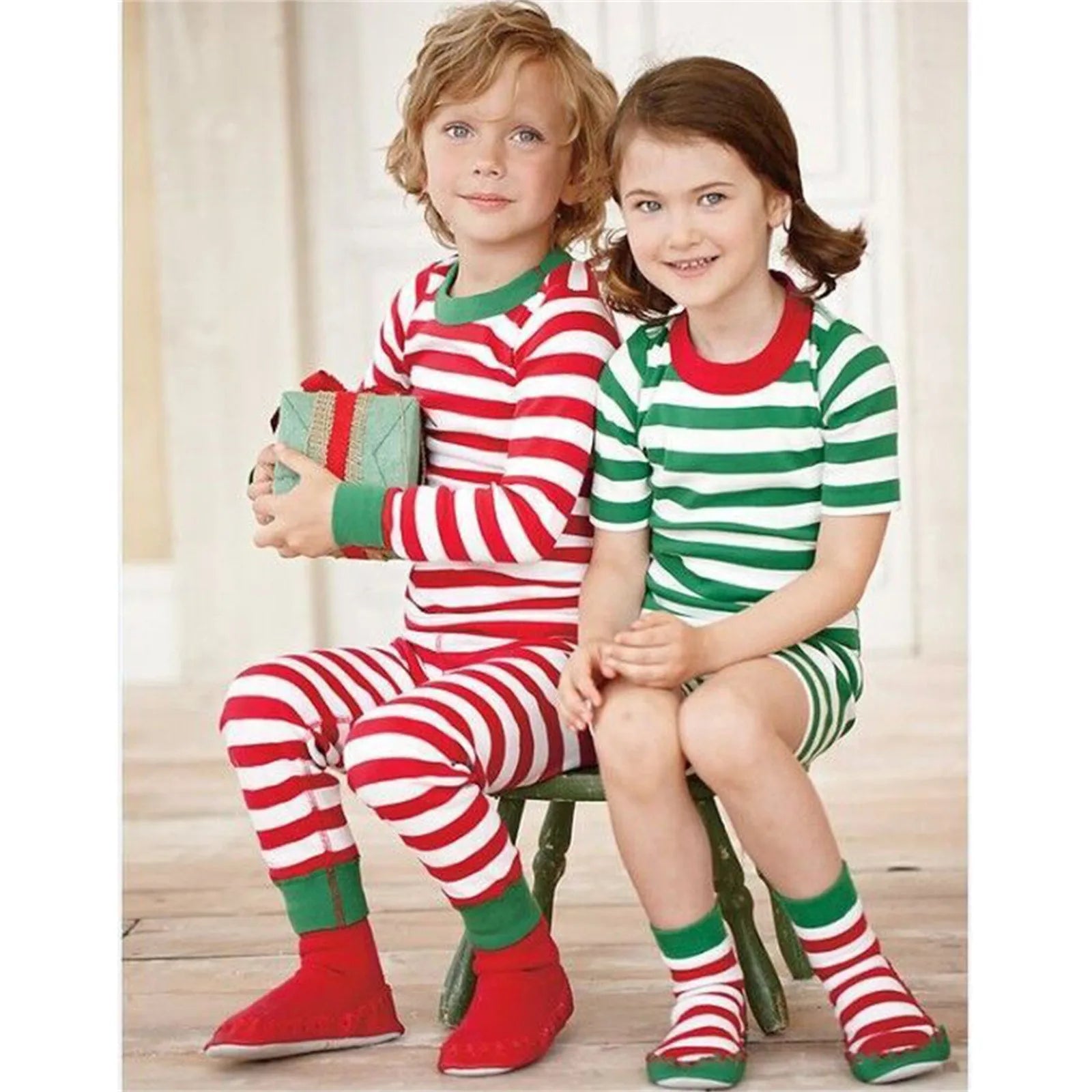 Santa Claus Striped Christmas Pajamas Sets