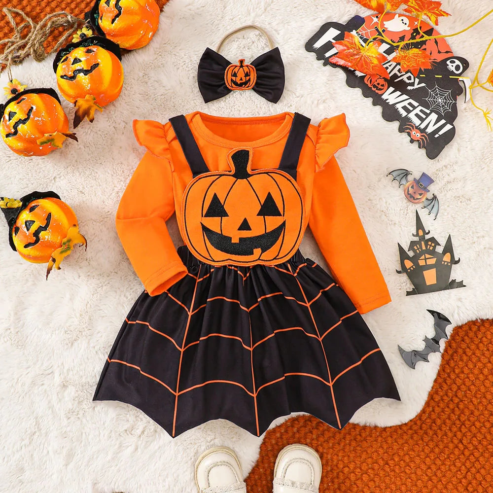 Halloween Baby Girls Pumpkin Suspender Dress