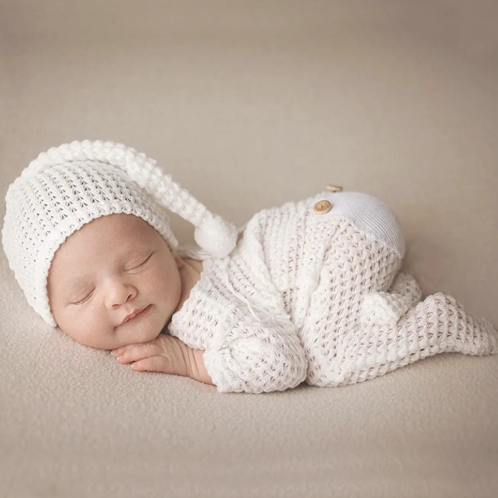 Crochet Newborn Outfit — Romper and Sleepy Hat Knit Set