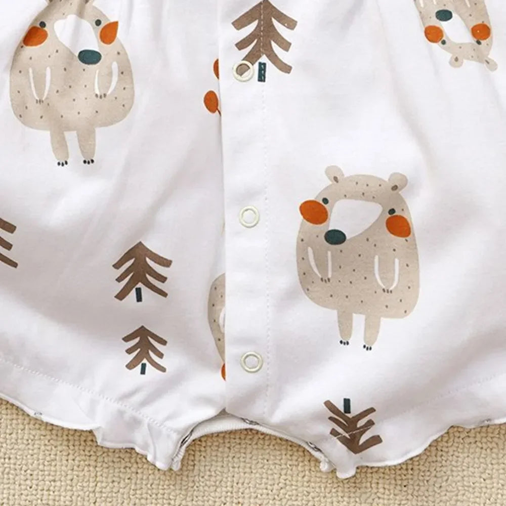 Cartoon Bear Ruffled Sleeves rompers for baby girl