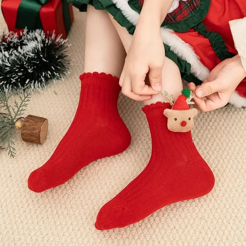 Girls Christmas Cotton Socks with Bows
