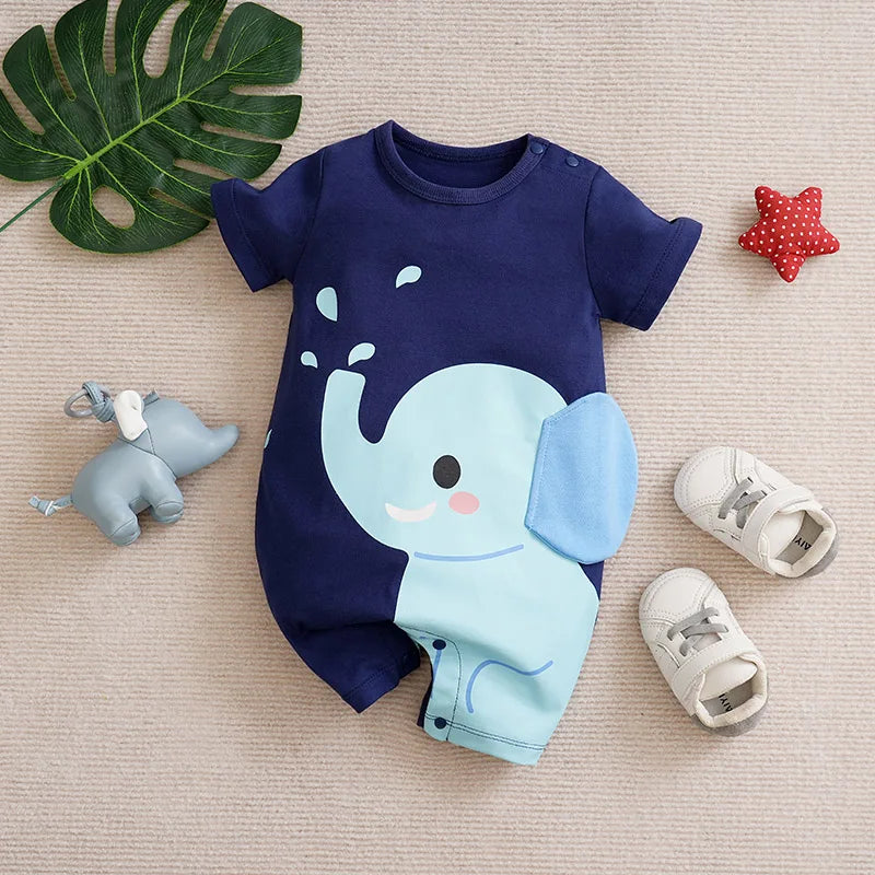 MOMSTAG Newborn 3D Elephant Cotton Short-Sleeve Jumpsuit