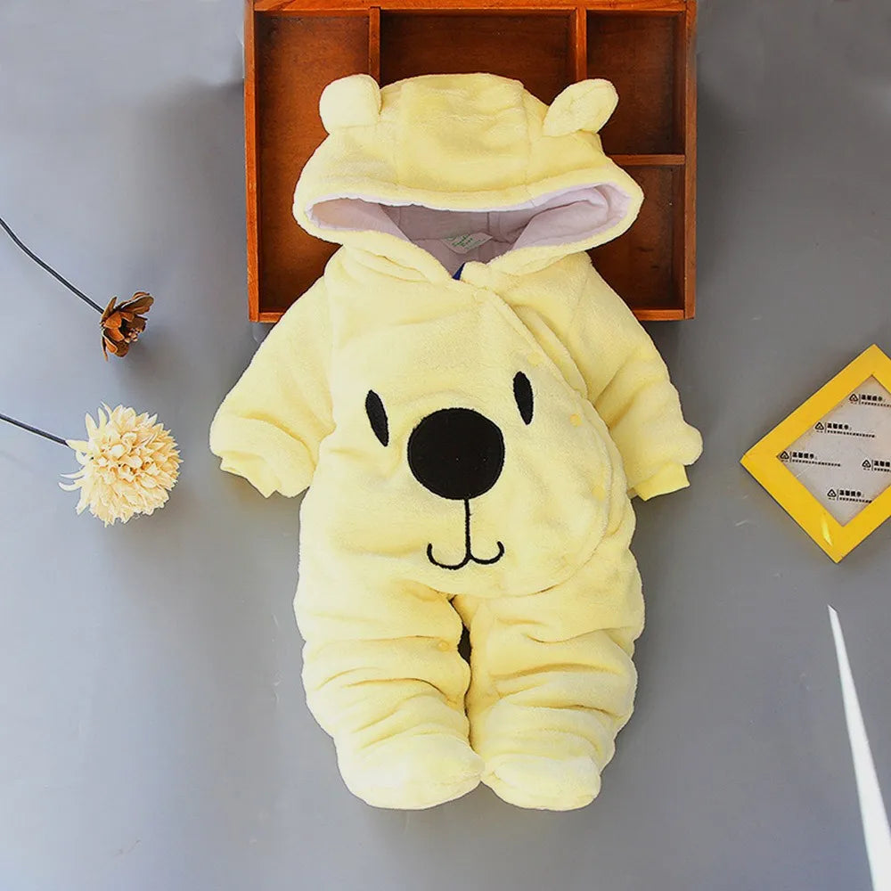 MOMSTAG Newborn Hooded Romper Cartoon Bear Plush Cute Overall Jumpsuit For Kids