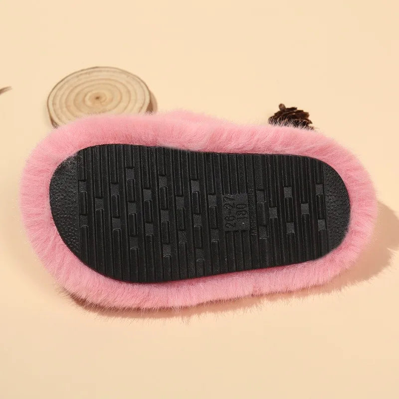 Girls Pink Christmas Plush Warm Slippers
