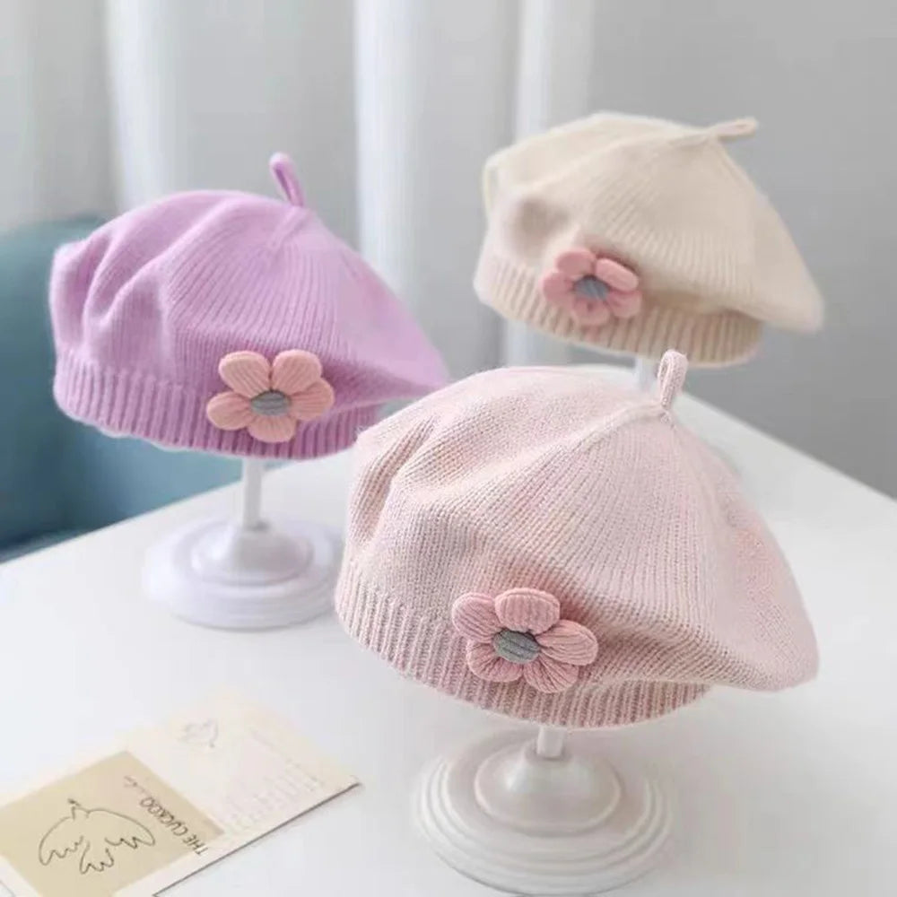 MOMSTAG Flower Baby Beret Hat Winter Cap for Infant Girls