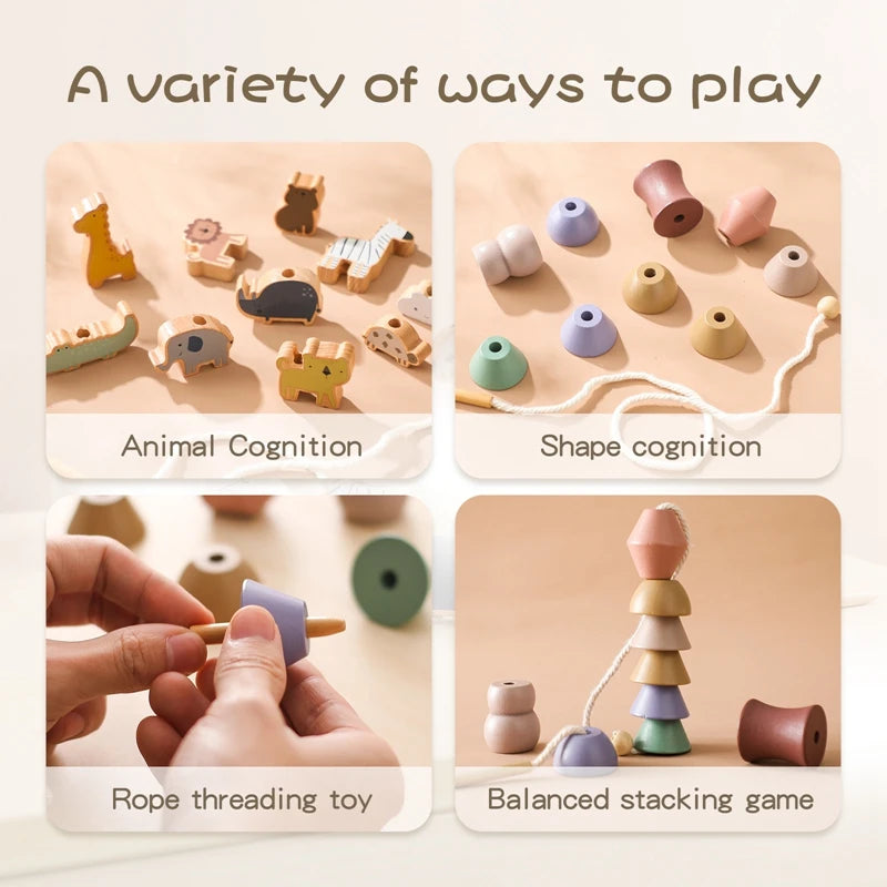 Wooden Montessori Animal Threading Toys