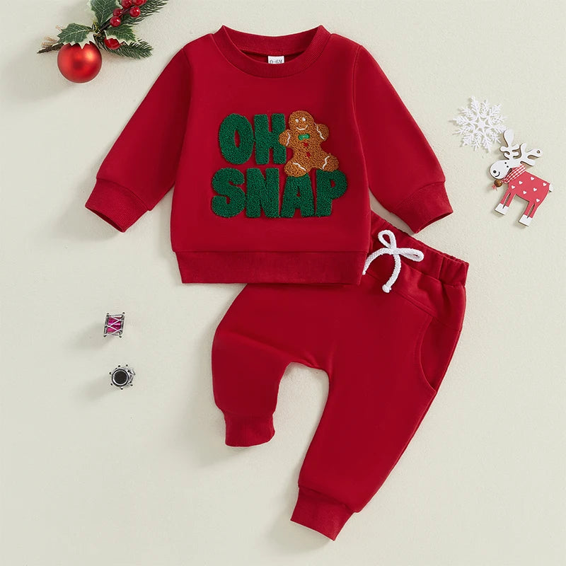 New Christmas Long Sleeve Embroidery Sweatshirt Pants Set