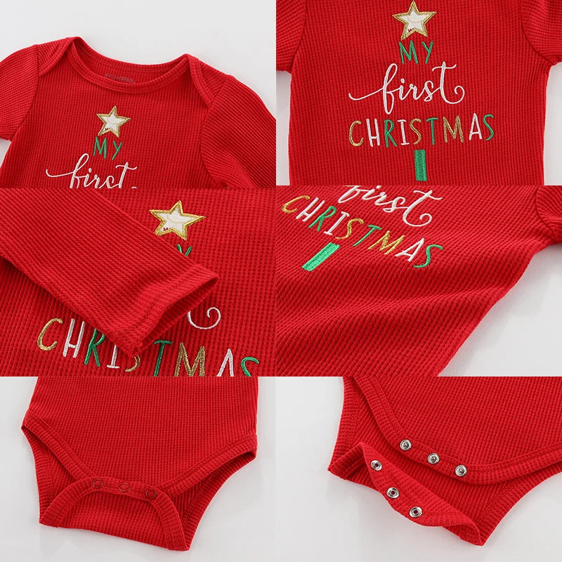 New Christmas Cartoon Print Newborn Clothes Set