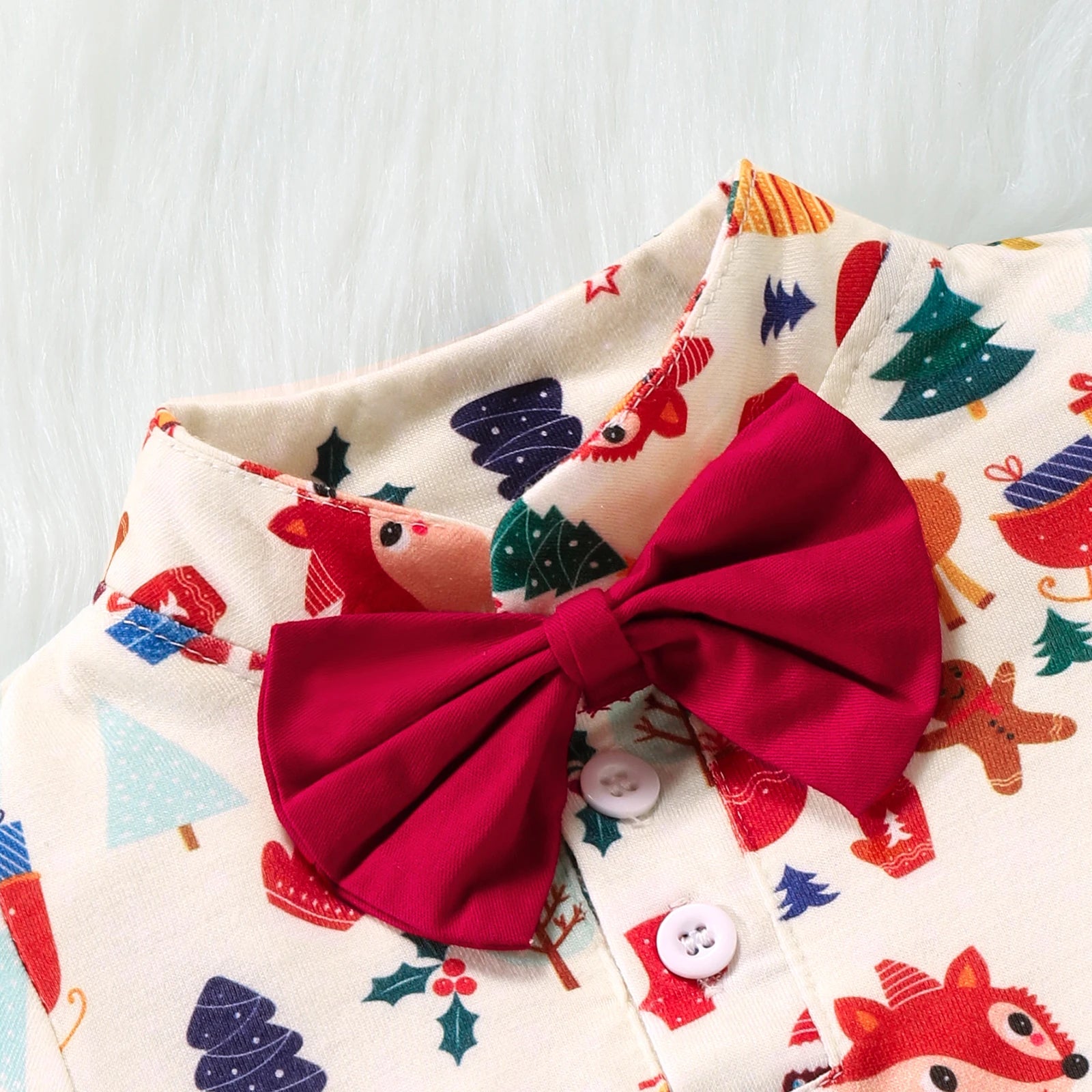 Baby Bow Suit + Brace Shorts Christmas Romper Set