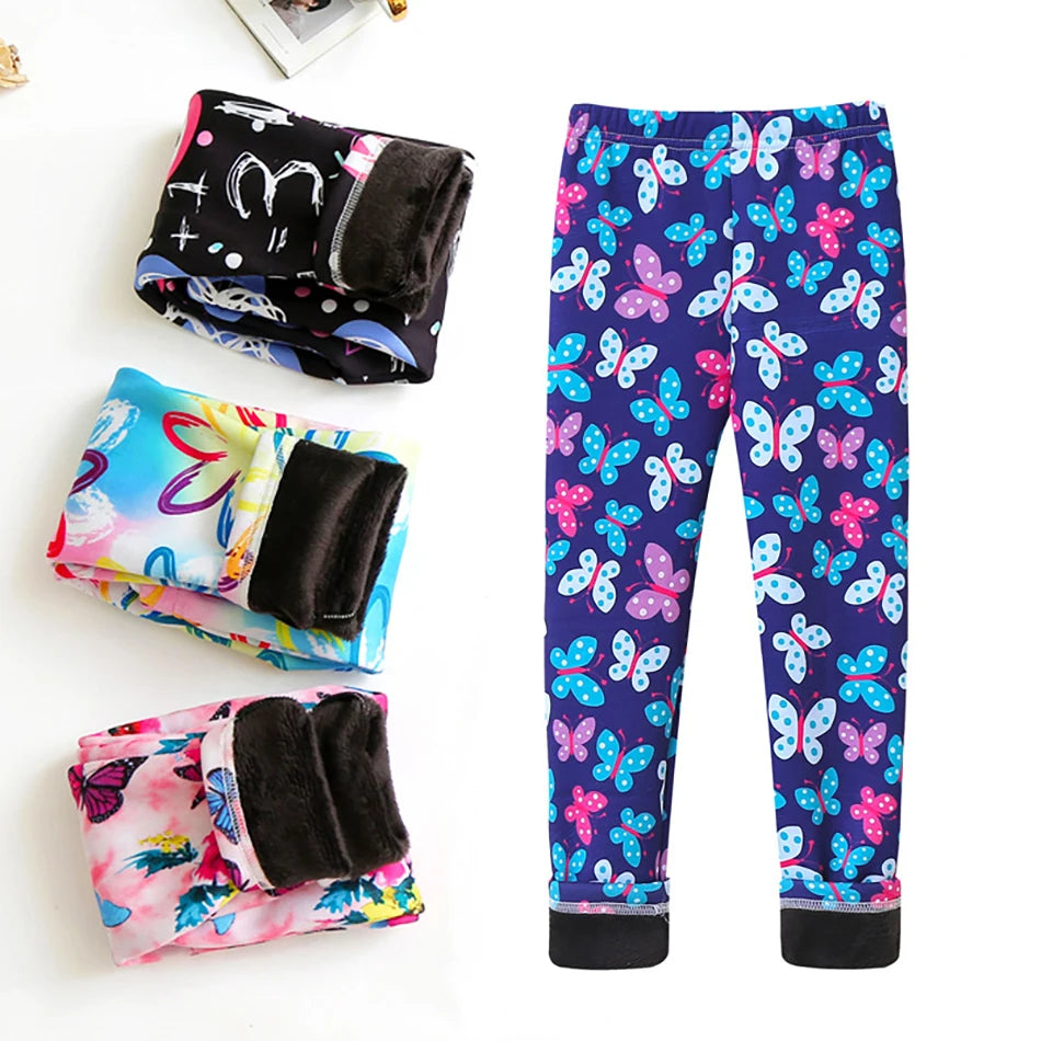 Girls Cozy Fleece-Lined Butterfly Leggings