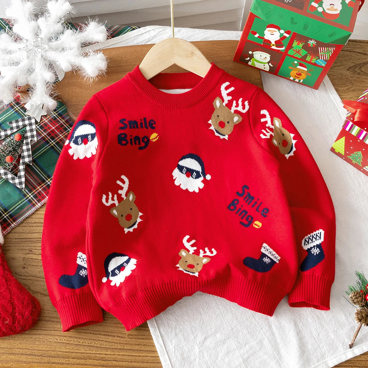 Kids Christmas Tree Sticker Print Sweater