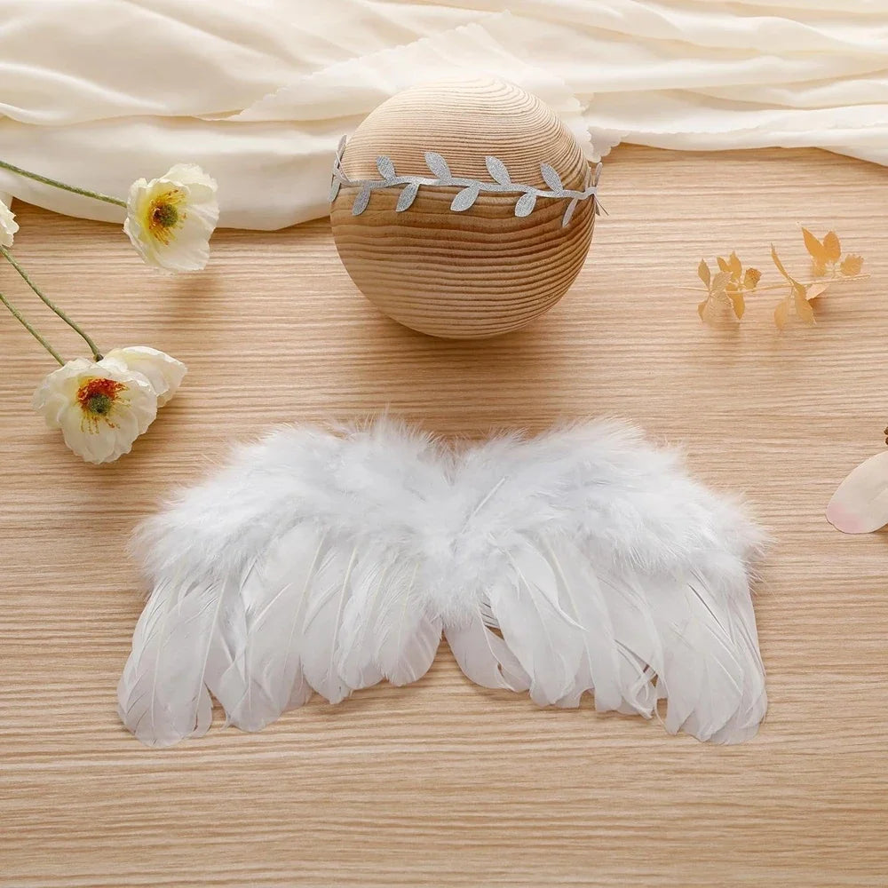 Newborn Angel Feather Wings & Leaf Flower Headband Set - Photography Props/Halloween Costume