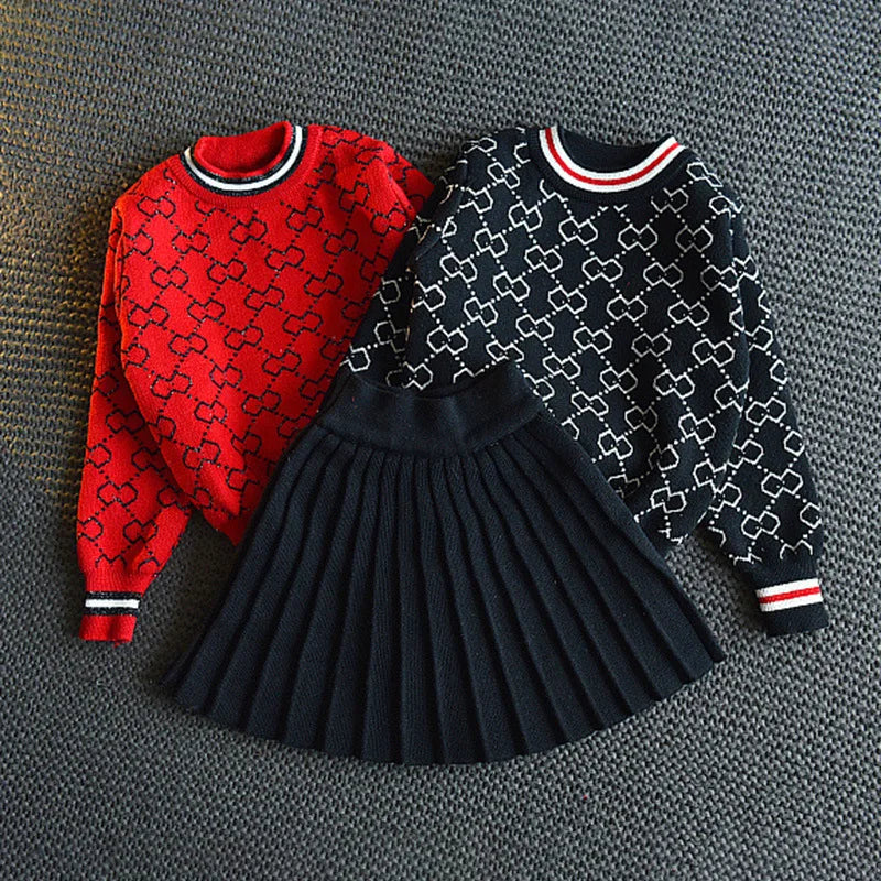 MOMSTAG Girls Winter Sweater Shirt and Skirt 2 Pcs