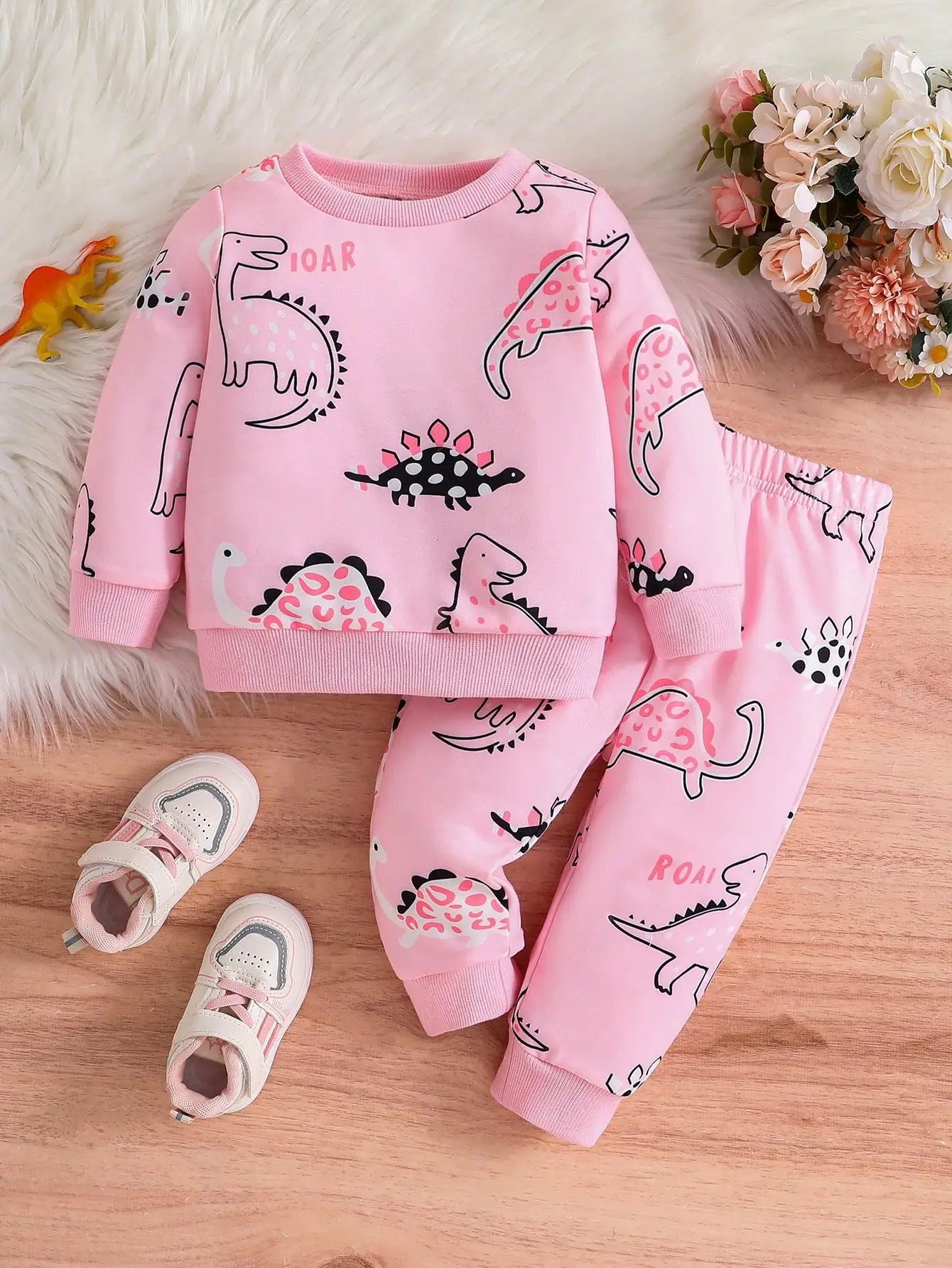 Baby Girl Dinosaur Hoodie + Pants Set