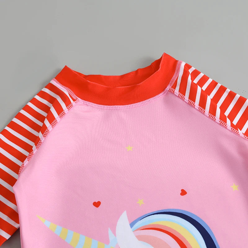 Kids’ Cartoon Swimwear Set – Long Sleeve Sun Protection Bathing Suits for Boys & Girls