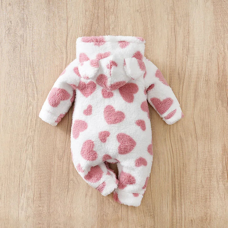 Baby Cartoon Striped Winter Onesie 0–12M