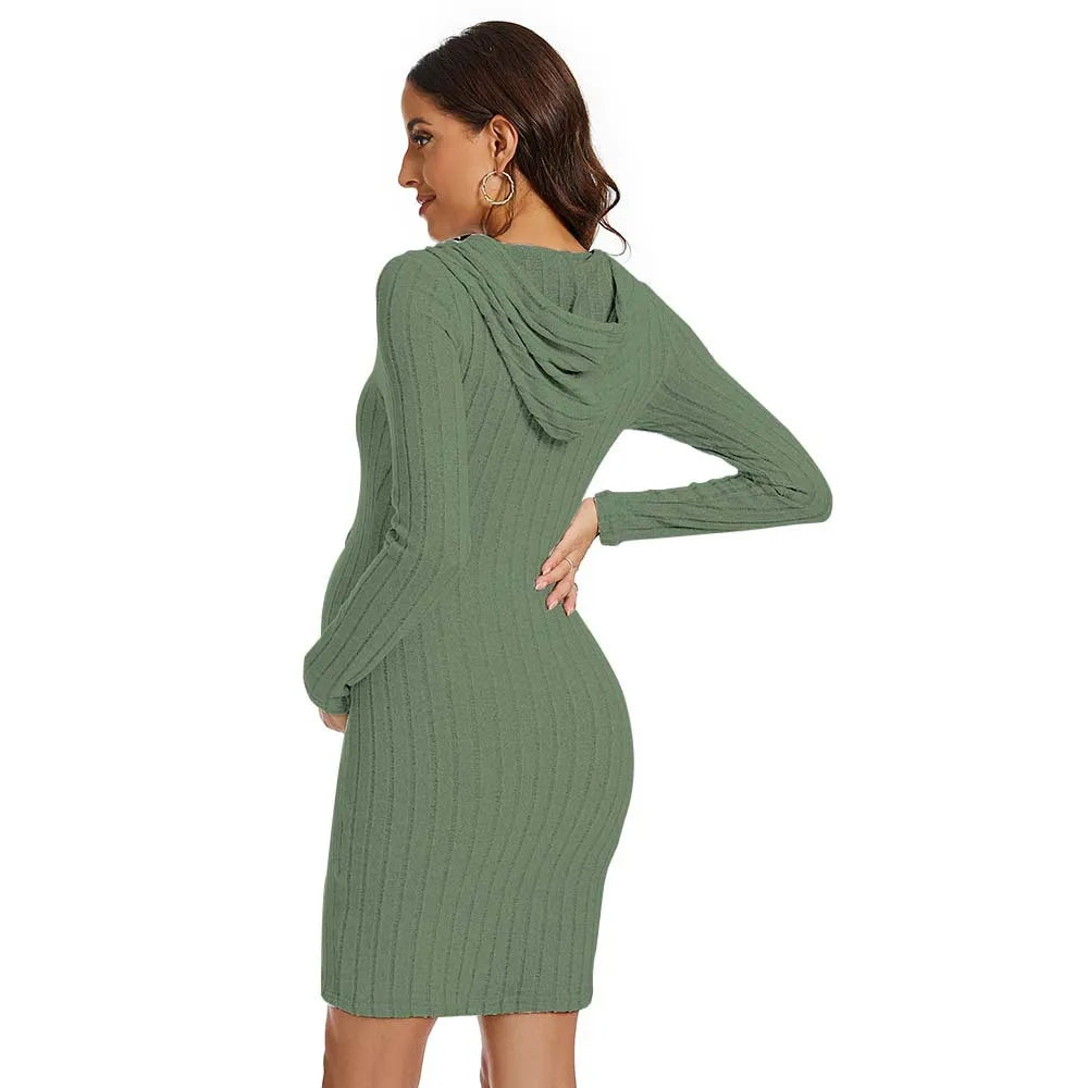 MOMSTAG Maternity Knit Hoodie Dress