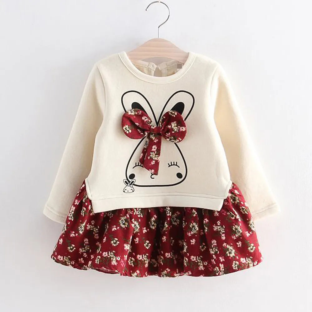 MOMSTAG Long Sleeve Baby Girl Kawaii Rabbit Flower Print Dress