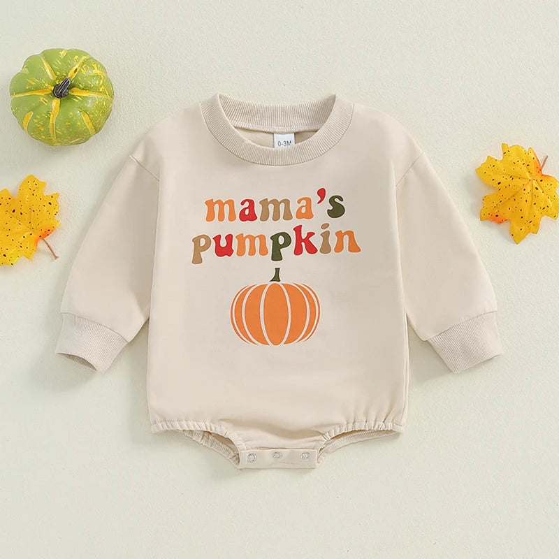 Halloween  Pumpkin Print Round Neck Long Sleeve Sweatshirt For Newborn