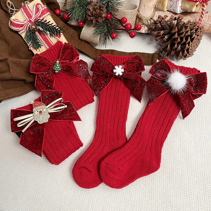 Winter Fancy Bow Knee High Socks