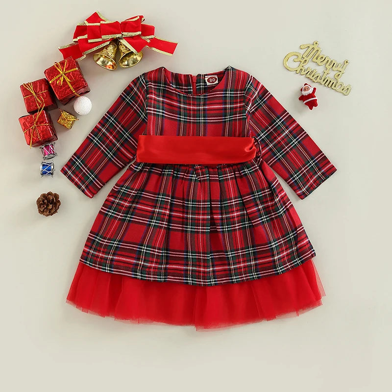 Snowflake Print Velvet Bowknot A-Line Christmas Dress for Girls