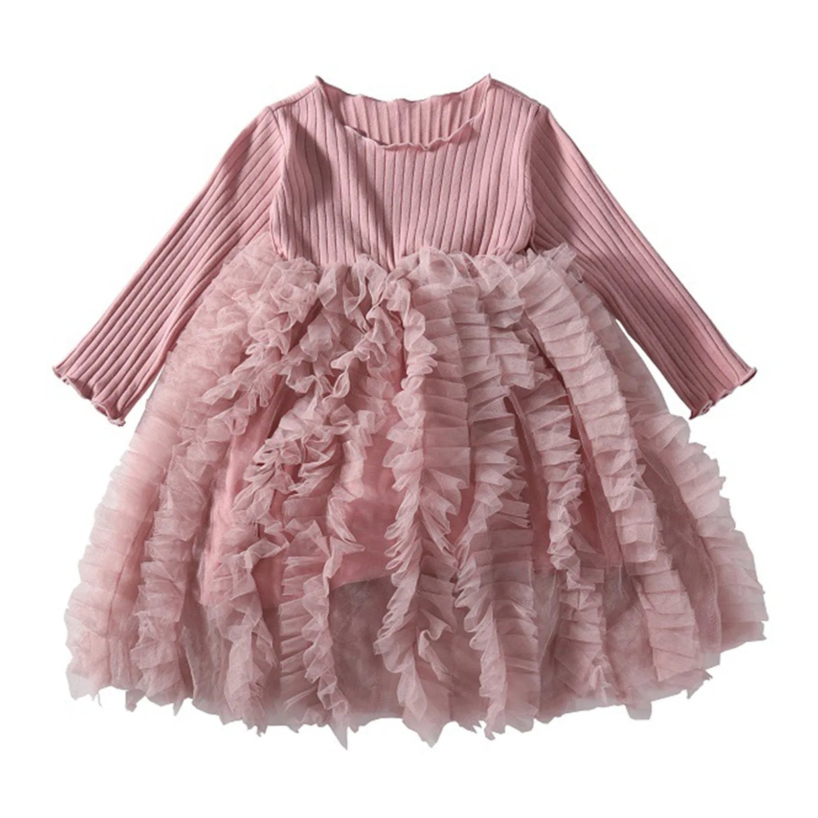 MOMSTAG Baby Girls Winter Party Tulle Tutu Knitted Ruffles Dress