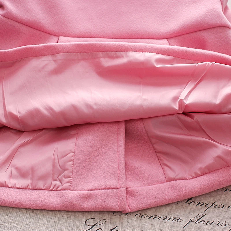Baby Girl Woolen Coat – Pink Warm Flip Collar Long-Sleeve Button Coat