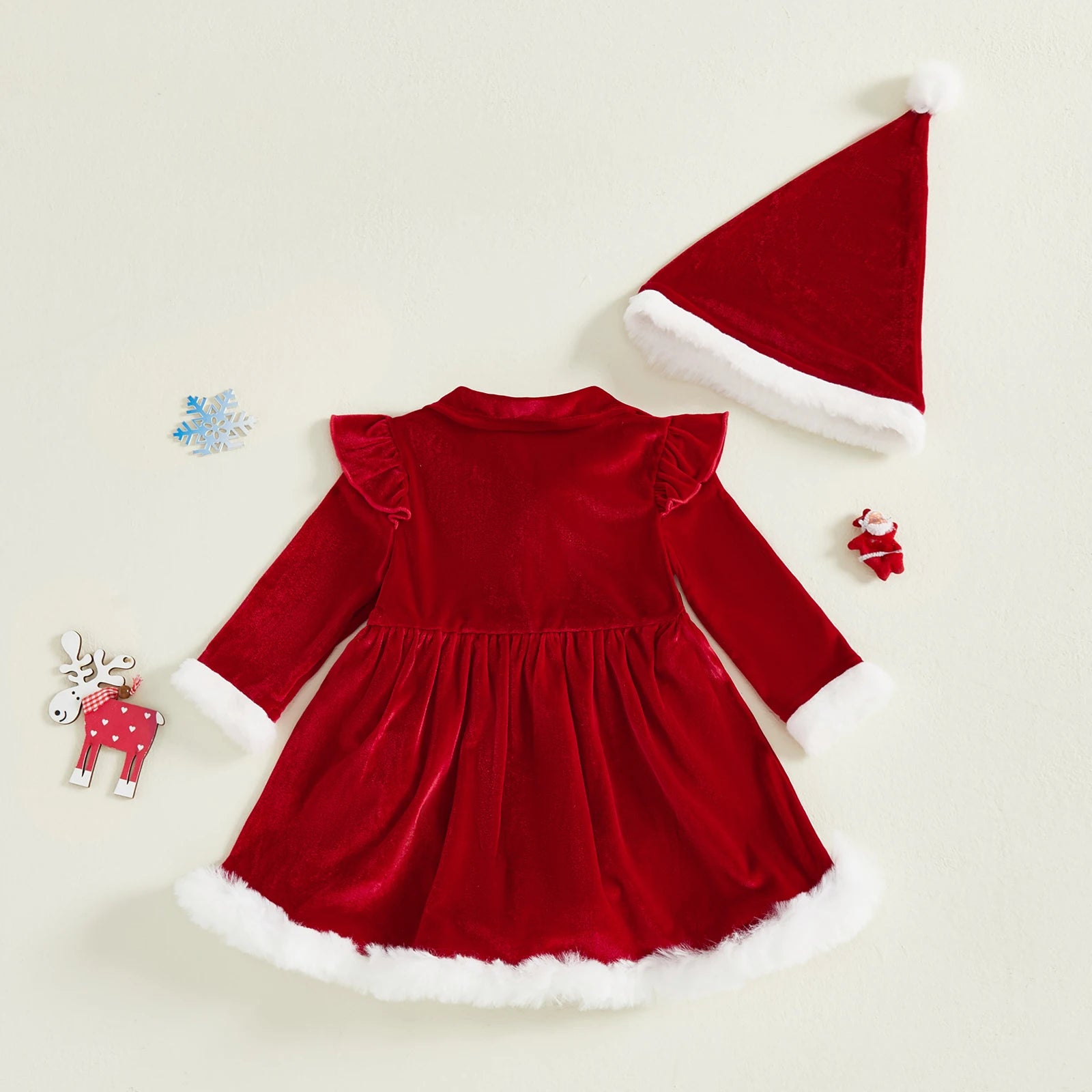 Baby Girl Santa Velvet Christmas Dress and Hat Set