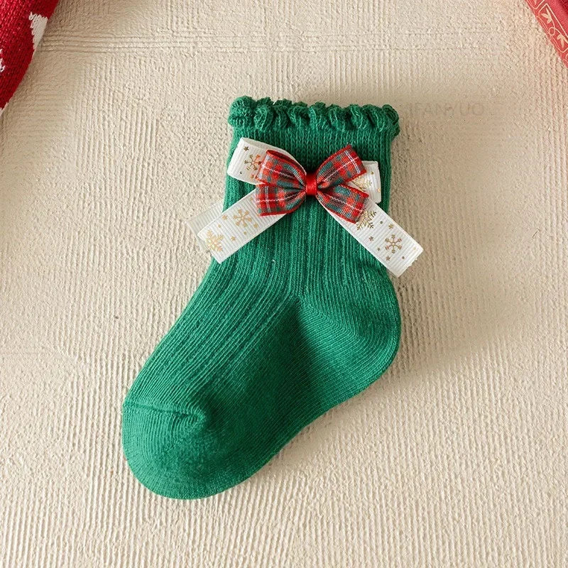 Girls Christmas Cotton Socks with Bows