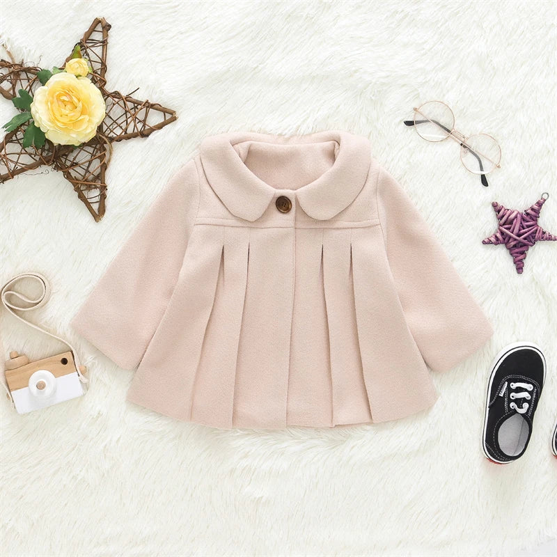 Baby Girls Woolen Style Mid Length Coat 3–24M